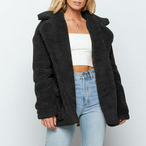 Women Fuzzy Jacket Coats Long Sleeve Fleece Casual Outercoat Top Women Fuzzy Jacket Coats Long Sleeve Fleece Casual Outercoat Top